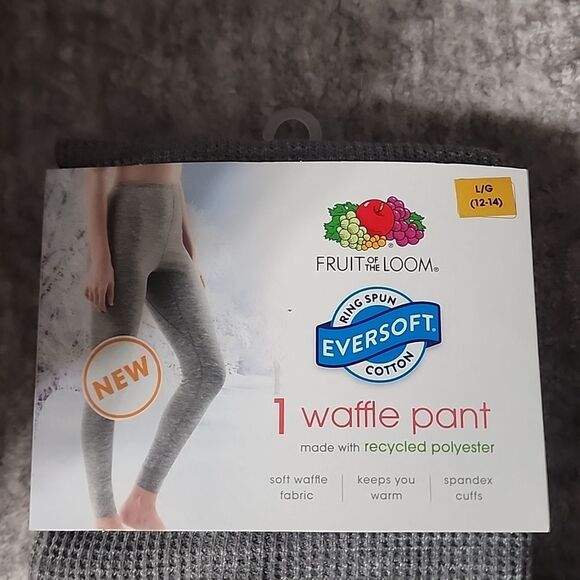 Grey Fruit of the Loom Women's Eversoft Waffle Thermal Pants Size M - Picture 6 of 8